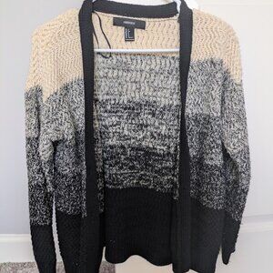 Forever 21 womens colorblock knit cardigan black gray cream open front size S